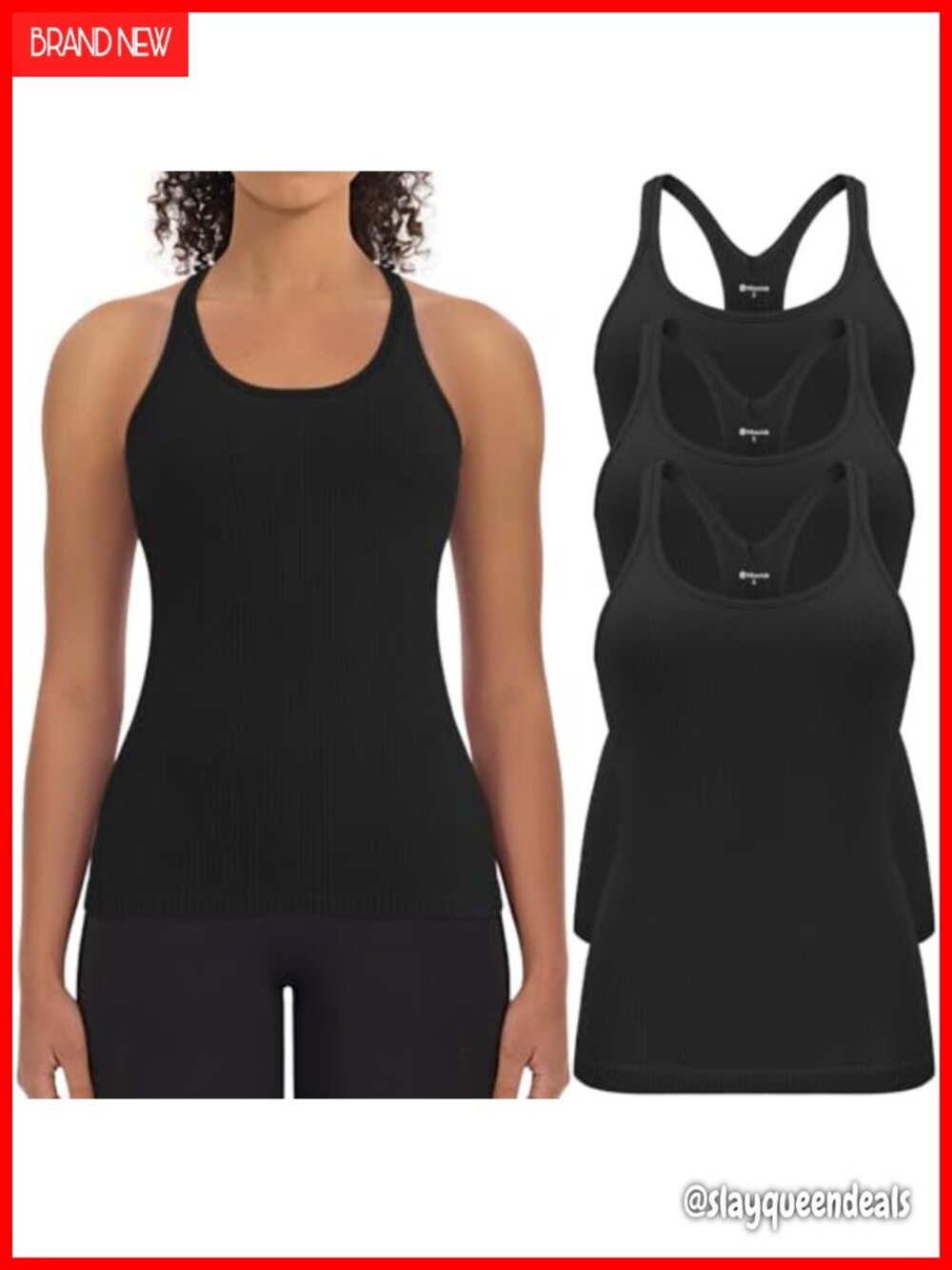 3 Pack Workout Tank Tops Built in Bra Ribbed Seamless Racerback Yoga Gym